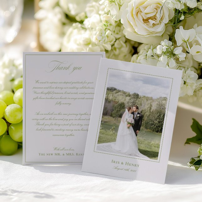 Classic Elegant Sage Green & Beige Wedding Photo Thank You Card (Classic Elegant Sage Green & Beige Wedding Photo Thank You Card)