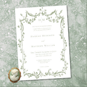 Classic Elegant Sage Green Delicate Floral Wedding Invitation