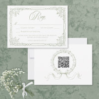 Classic Elegant Sage Green Floral Frame Wedding QR