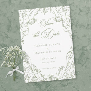Classic Elegant Sage Green Floral Frame Wedding Save The Date