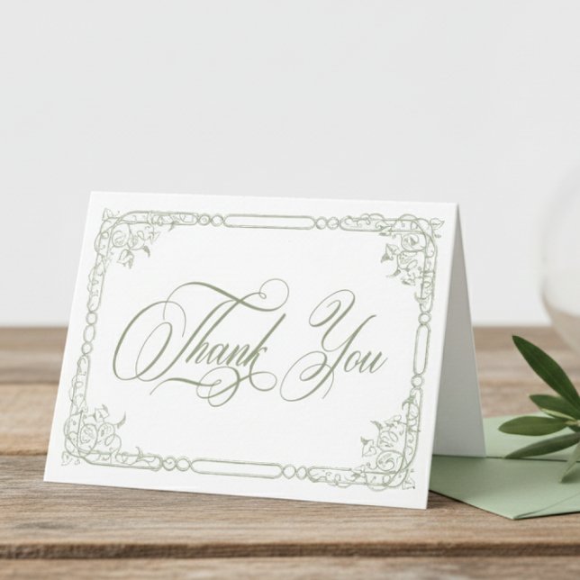 Classic Elegant Sage Green Floral Frame Wedding Thank You Card (Creator Uploaded)