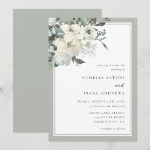 Classic Elegant Sage Green Ivory Floral Wedding Invitation