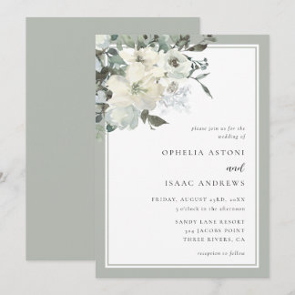 Classic Elegant Sage Green Ivory Floral Wedding Invitation
