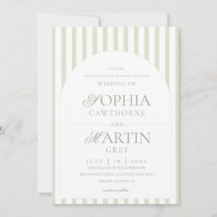 Classic Elegant⎮Sage Green Striped Wedding Invitation