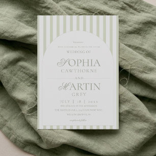Classic Elegant⎮Sage Green Striped Wedding Invitation