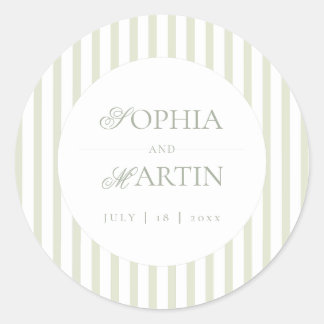 Classic Elegant⎮Sage Green Striped Wedding Round Sticker
