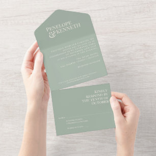 Classic Elegant Sage Green Typography Wedding All In One Invitation