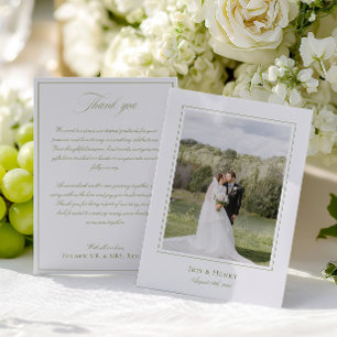 Classic Elegant Sage Green Wedding Photo Thank You Card