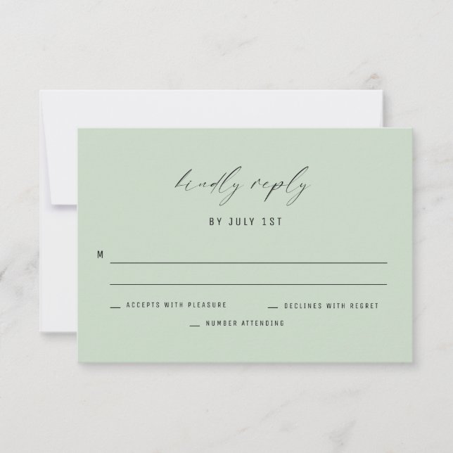 Classic Elegant Sage Green Wedding Reply Card (Front)