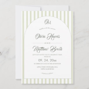 Classic Elegant⎮Sage Stripe Wedding Invitation