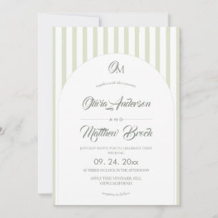 Classic Elegant⎮Sage Stripe Wedding  Invitation