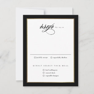 Classic Elegant Script Black and Gold Wedding  RSVP Card