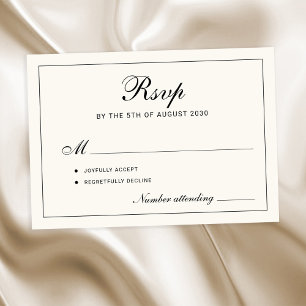 Classic elegant script black and ivory wedding RSVP card