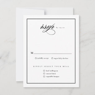 Classic Elegant Script Black and White Wedding RSVP Card