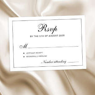 Classic elegant script black and white wedding RSVP card