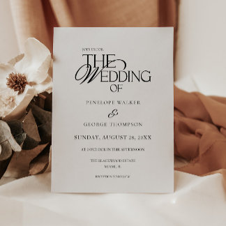 Classic Elegant Script Black & White Wedding Invitation