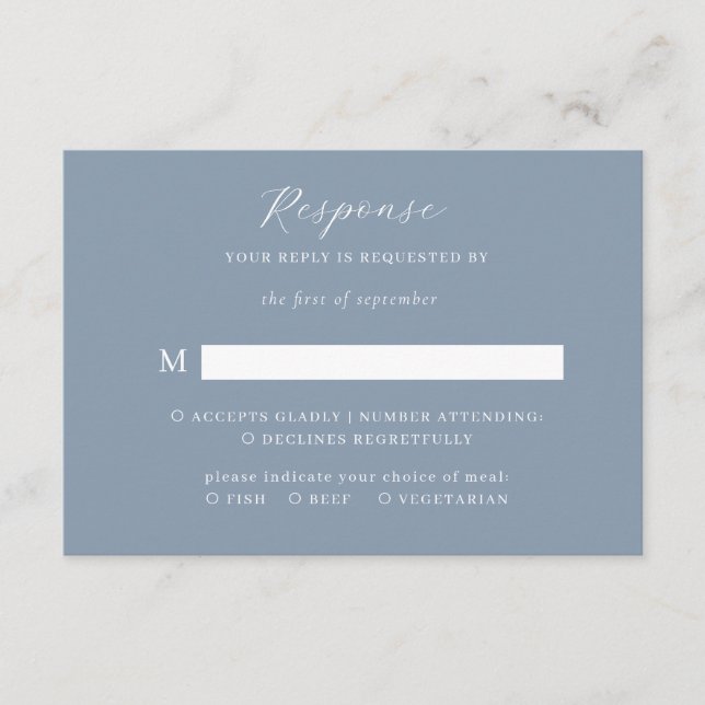 Classic Elegant Script Dusty Blue Wedding Rsvp Enclosure Card (Front)