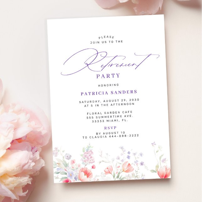 Classic elegant script floral retirement party invitation (Creator Uploaded)