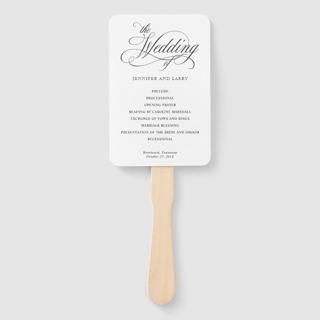 Classic Elegant Script Flourishes Wedding Hand Fan (Front)