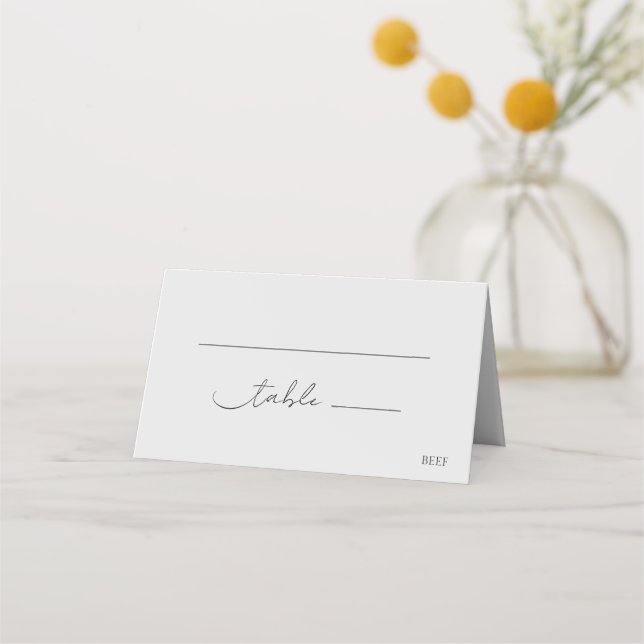 Classic Elegant Script Grey Chic Wedding Place Card (Front)