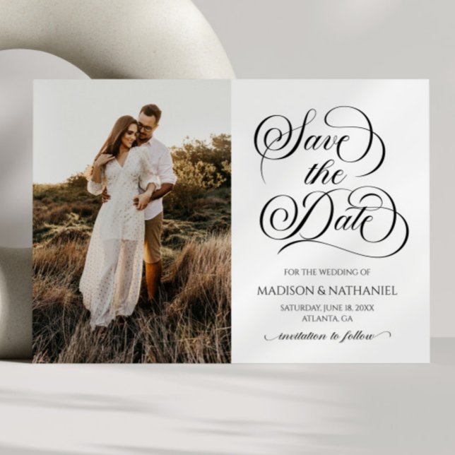 Classic Elegant Script Minimalist Picture Wedding Save The Date (Creator Uploaded)