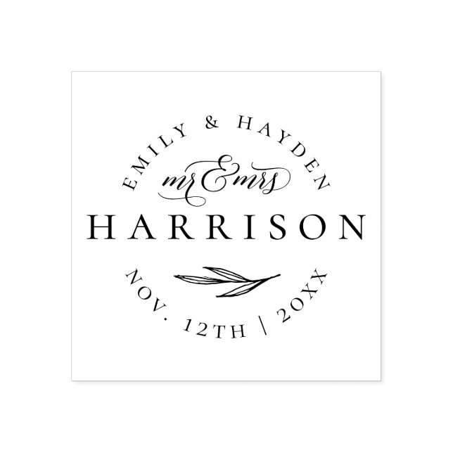 Classic Elegant Script Mr & Mrs Wedding Date Rubber Stamp (Imprint)