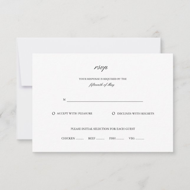 Classic Elegant Script Name Black White Wedding RSVP Card (Front)