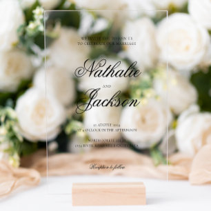 Classic Elegant Script Photo Wedding Acrylic Invitations
