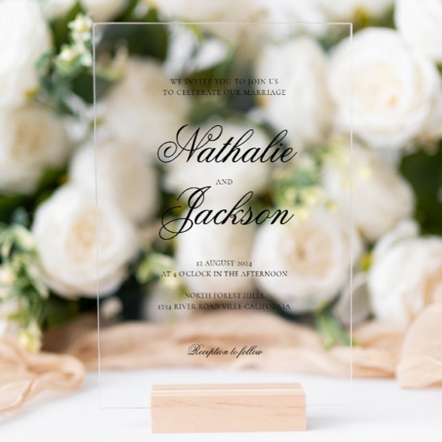 Classic Elegant Script Photo Wedding Acrylic Invitations (Creator Uploaded)