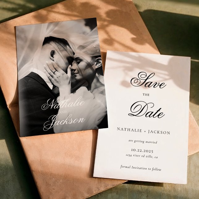 Classic Elegant Script Photo Wedding Save the Date (Creator Uploaded)