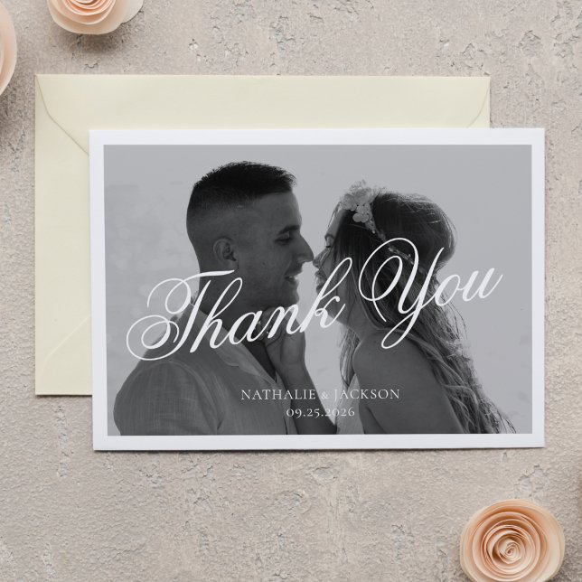 Classic Elegant Script Photo Wedding Thank You Card (Creator Uploaded)