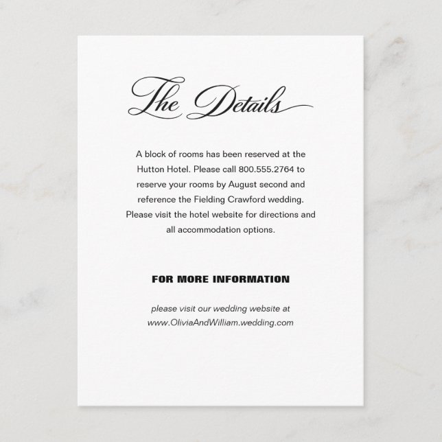 Classic Elegant Script Wedding Information  Enclosure Card (Front)