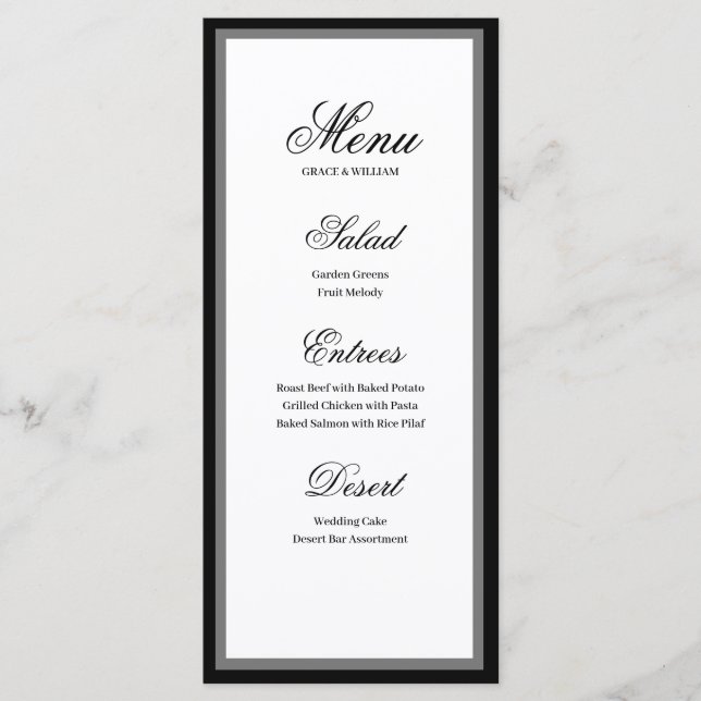 Classic Elegant Script Wedding Menu Card (Front)