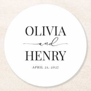 Classic Elegant Script Wedding Rehearsal Dinner Round Paper Coaster