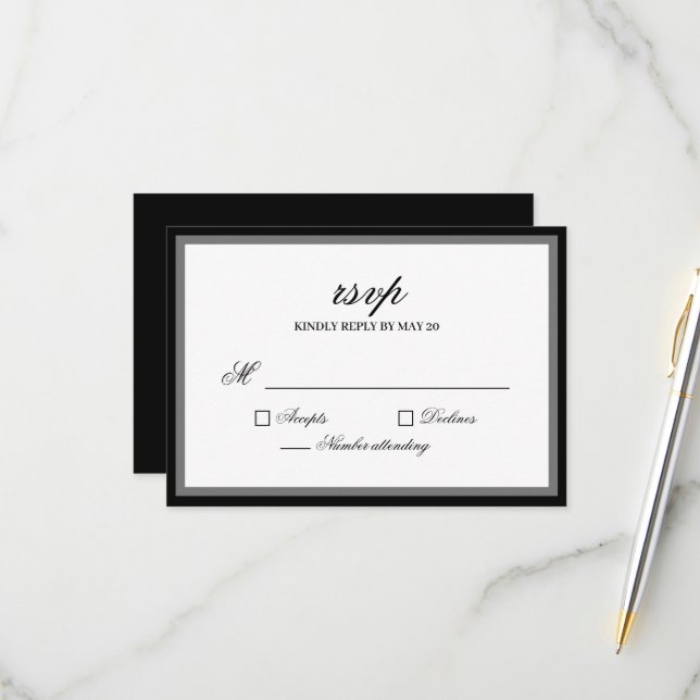 Classic Elegant Script Wedding RSVP Response Card (Front/Back In Situ)
