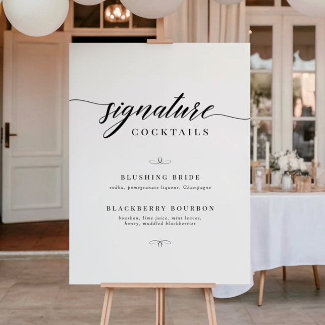 Classic Elegant Script Wedding Signature Cocktails Poster (Creator Uploaded)