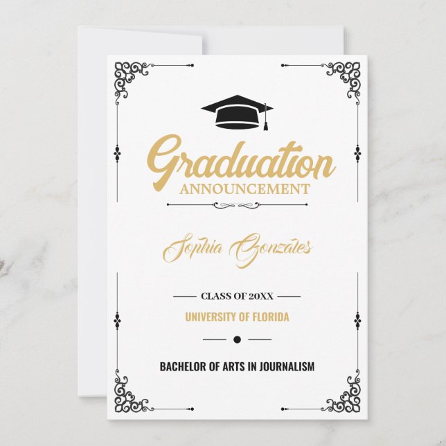 Classic Elegant Script White Graduation Announcement (Front)