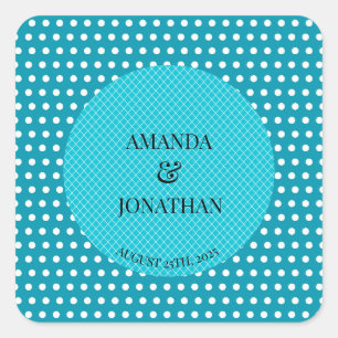 Classic Elegant Sea Blue Custom Wedding Names Square Sticker