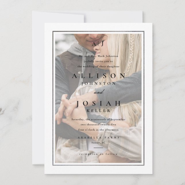 Classic Elegant Silver Photo Wedding Invitation (Front)