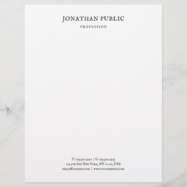 Classic Elegant Simple Design White Nostalgic Look Custom Letterhead (Front)