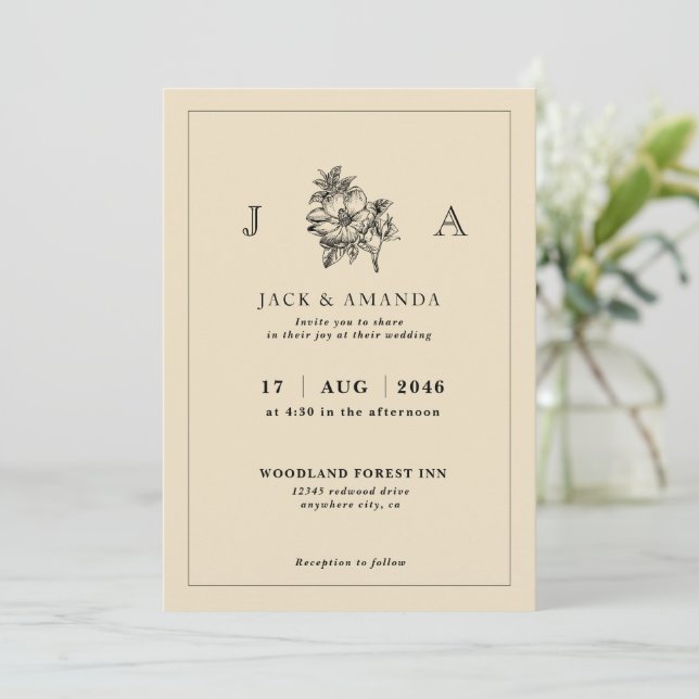 Classic Elegant Simple Floral Wedding Invitation (Standing Front)