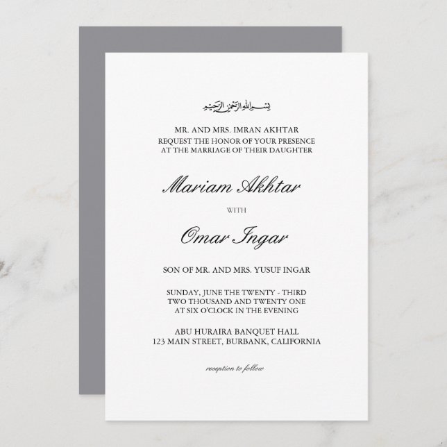 Classic Elegant Smoke Islamic Wedding Invitation (Front/Back)