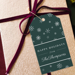 Classic Elegant Snowflake Happy Holidays Green Gift Tags