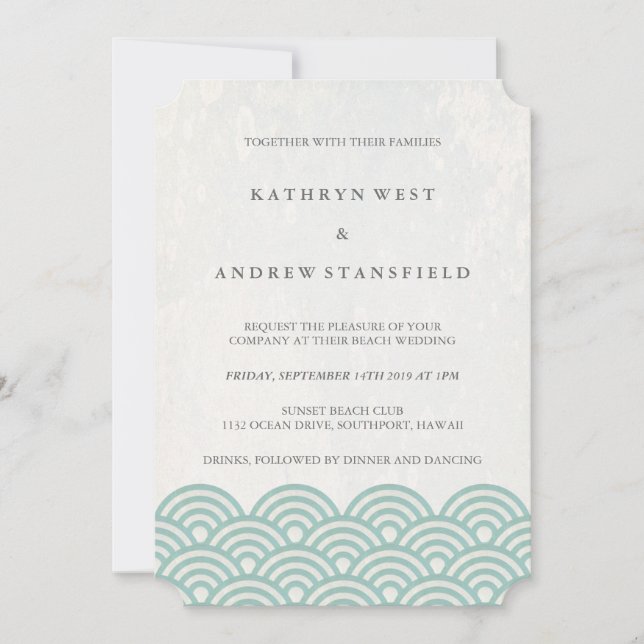 Classic Elegant Soft Green + White Beach Wedding Invitation (Front)