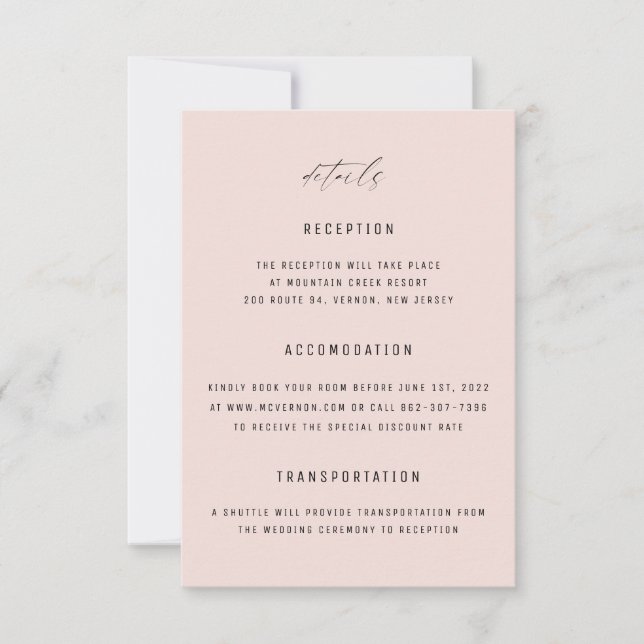 Classic Elegant Soft Pink Wedding Enclosure Card (Front)