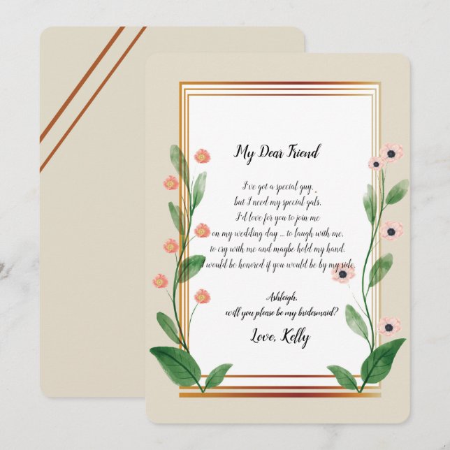 Classic & Elegant Sophistica will be my bridesmaid Invitation (Front/Back)