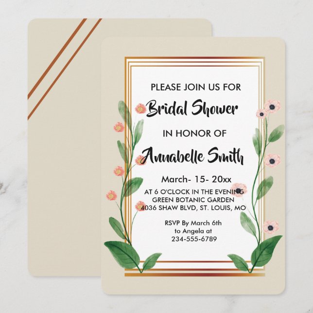 Classic & Elegant Sophisticated Bridal Shower Invitation (Front/Back)