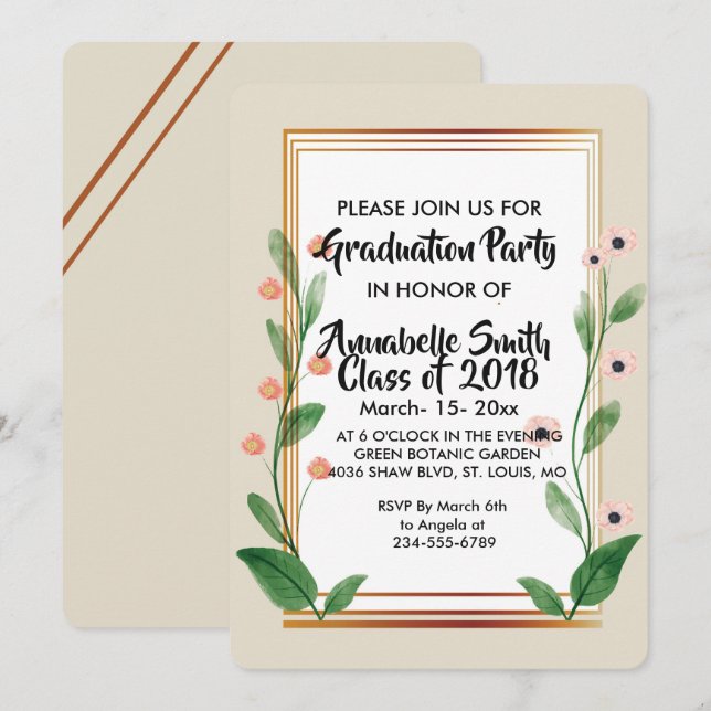 Classic & Elegant Sophisticated  Graduation Invitation (Front/Back)
