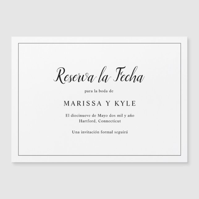 Classic Elegant Spanish Wedding Save the Date Magnetic Invitation (Front)