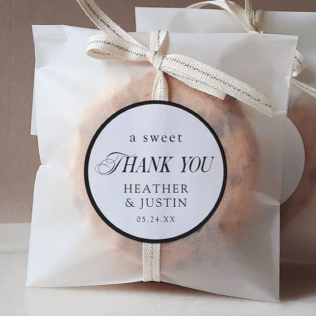 Classic Elegant Sweet Thank You Wedding Favour Round Sticker (Creator Uploaded)